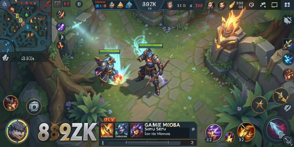 Screenshot gameplay 889ZK yang menampilkan aksi pertarungan MOBA.