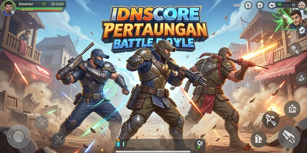 Tampilan gameplay seru dalam IDNSCORE Battle Royale.