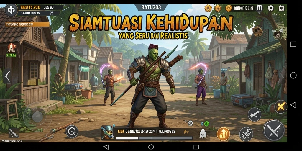 Screenshot dari gameplay RATU303 menunjukkan interaksi karakter yang menarik.