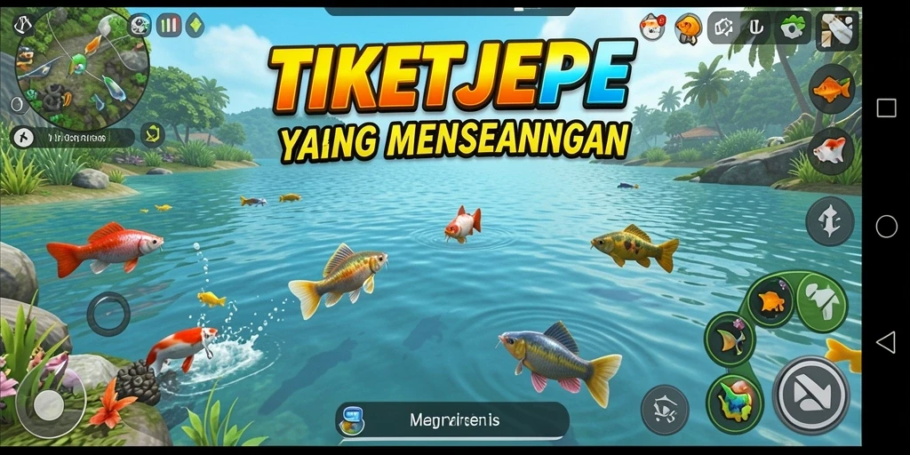 Tampilan gameplay TIKETJEPE yang menakjubkan saat menangkap ikan.