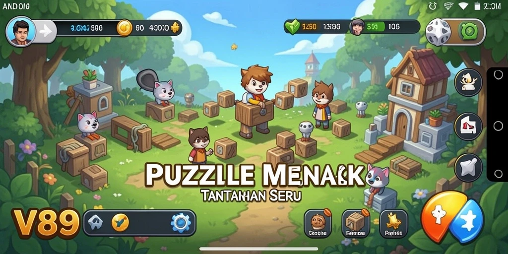 Screenshot V89 menampilkan gameplay puzzle yang seru dan menantang.