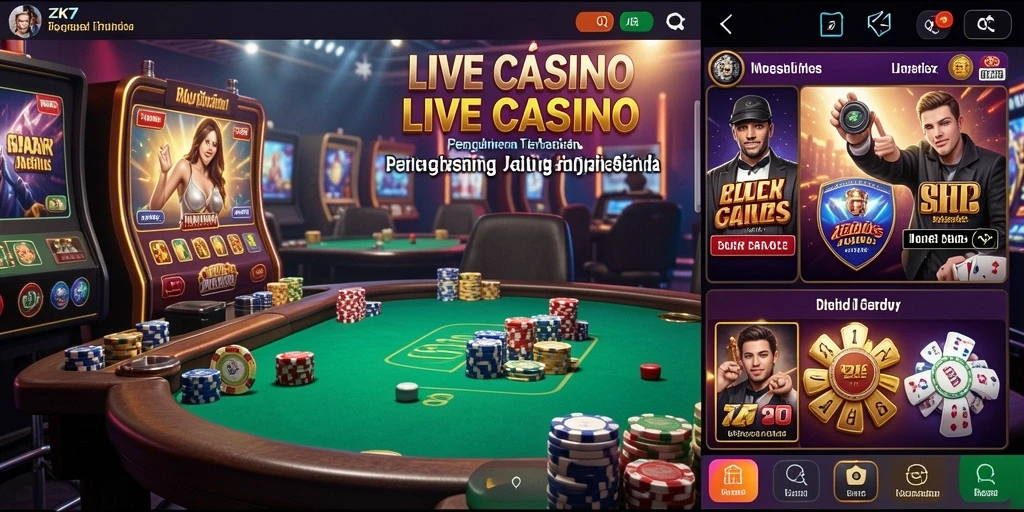 Tampilan gameplay Live Casino di ZK7 dengan dealer langsung.
